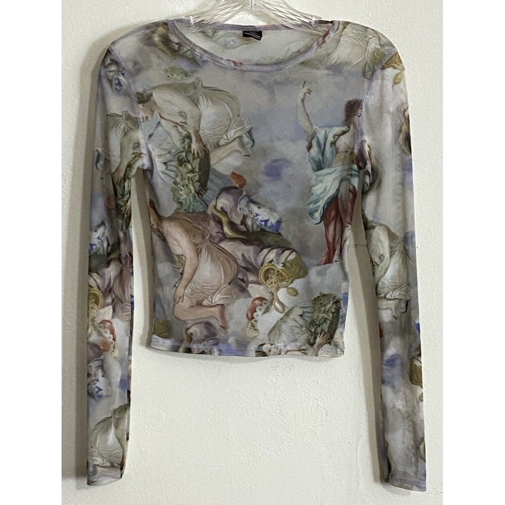 Urban Outfitters Renaissance Art Mesh Top Sheer Long Sleeve Angel Print Punk S